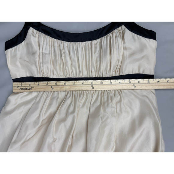 BCBG Maxazria Silk Dress Womens 10 Cream/Black Embroidered Floral Babydoll - Picture 8 of 13